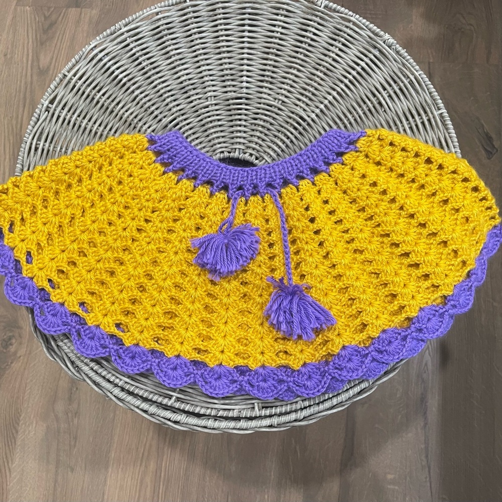 Yellow and Purple Crochet Cape